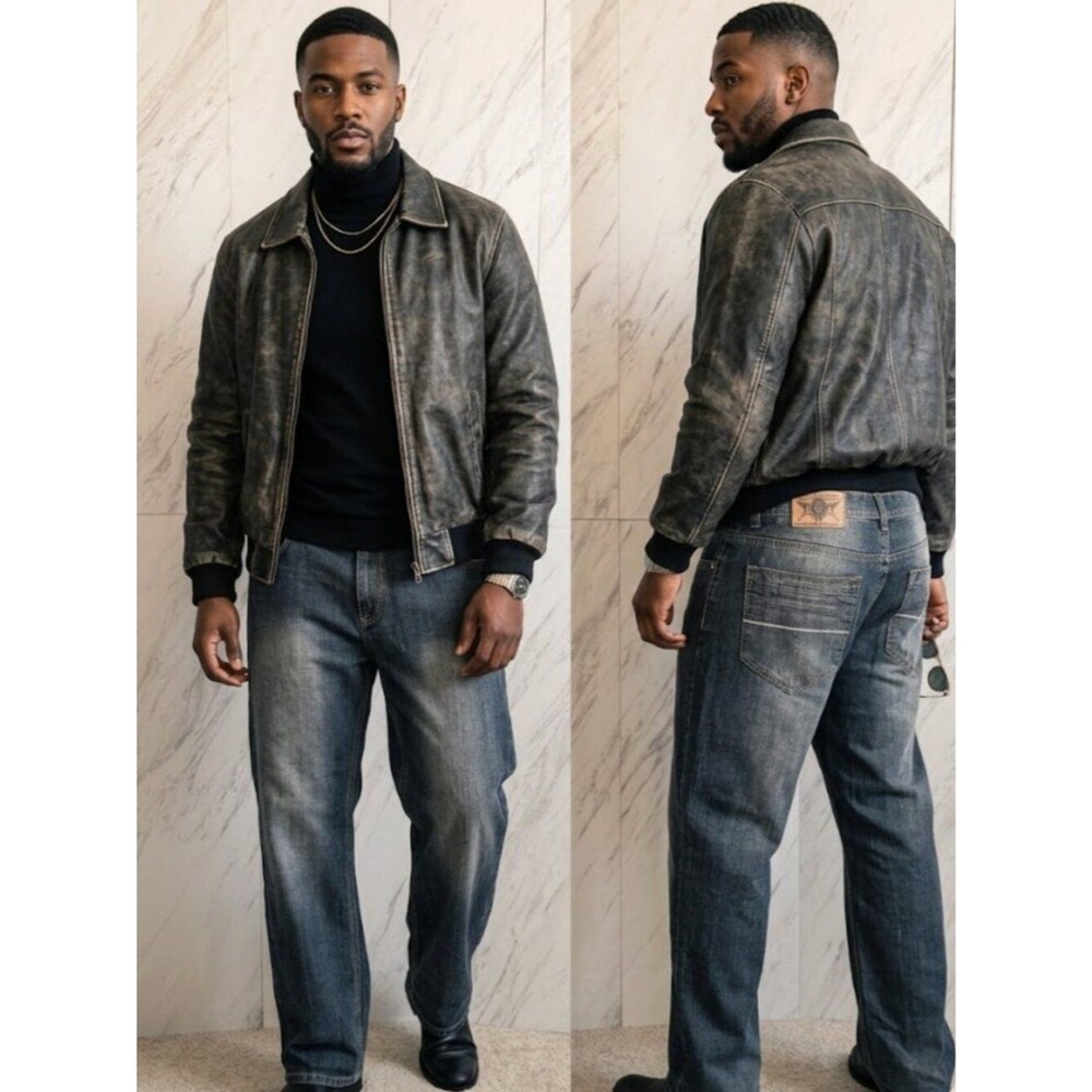 Brooklyn Basement Y2K Faded Wash Skater Baggy Dark Denim Jeans 42x32